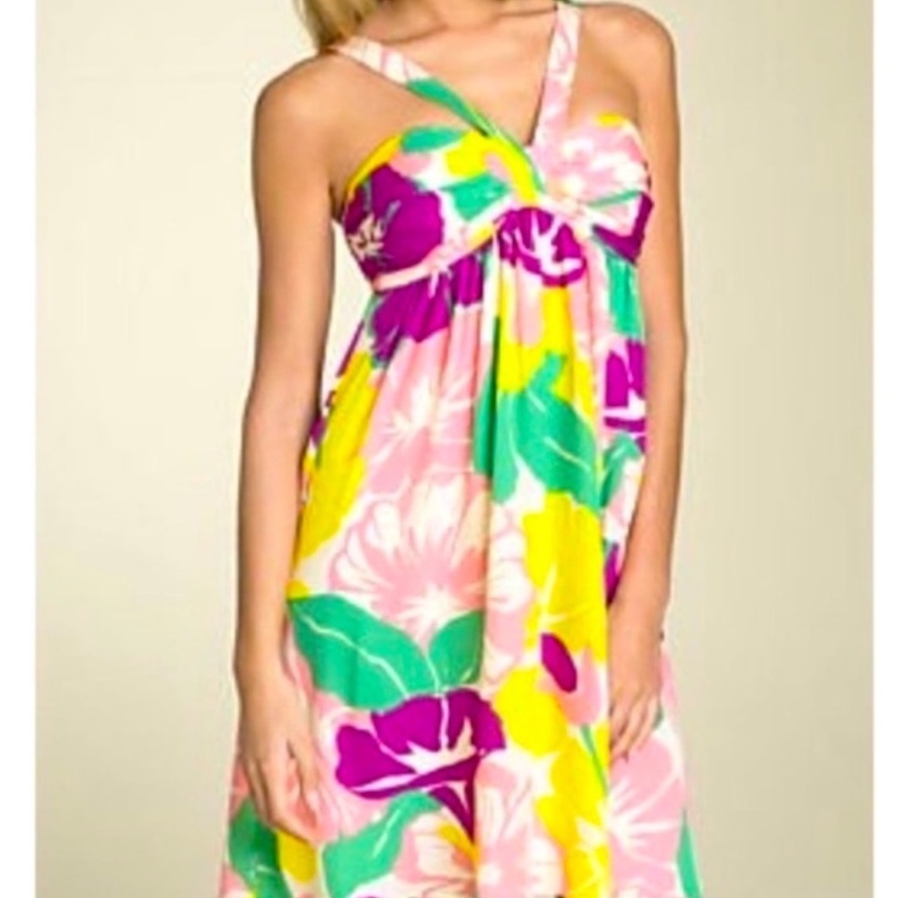 Shoshanna pink floral tropical silk halter style mini dress size 6